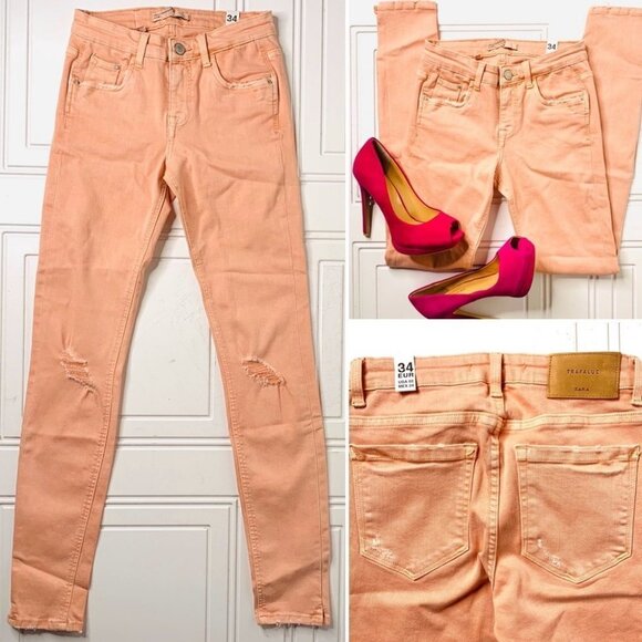 NWT ZARA TRAFALUC DENIM DISTRESSED  PASTE SUMMER SPRING JEANS WOMEN SIZE 2 - Picture 3 of 8